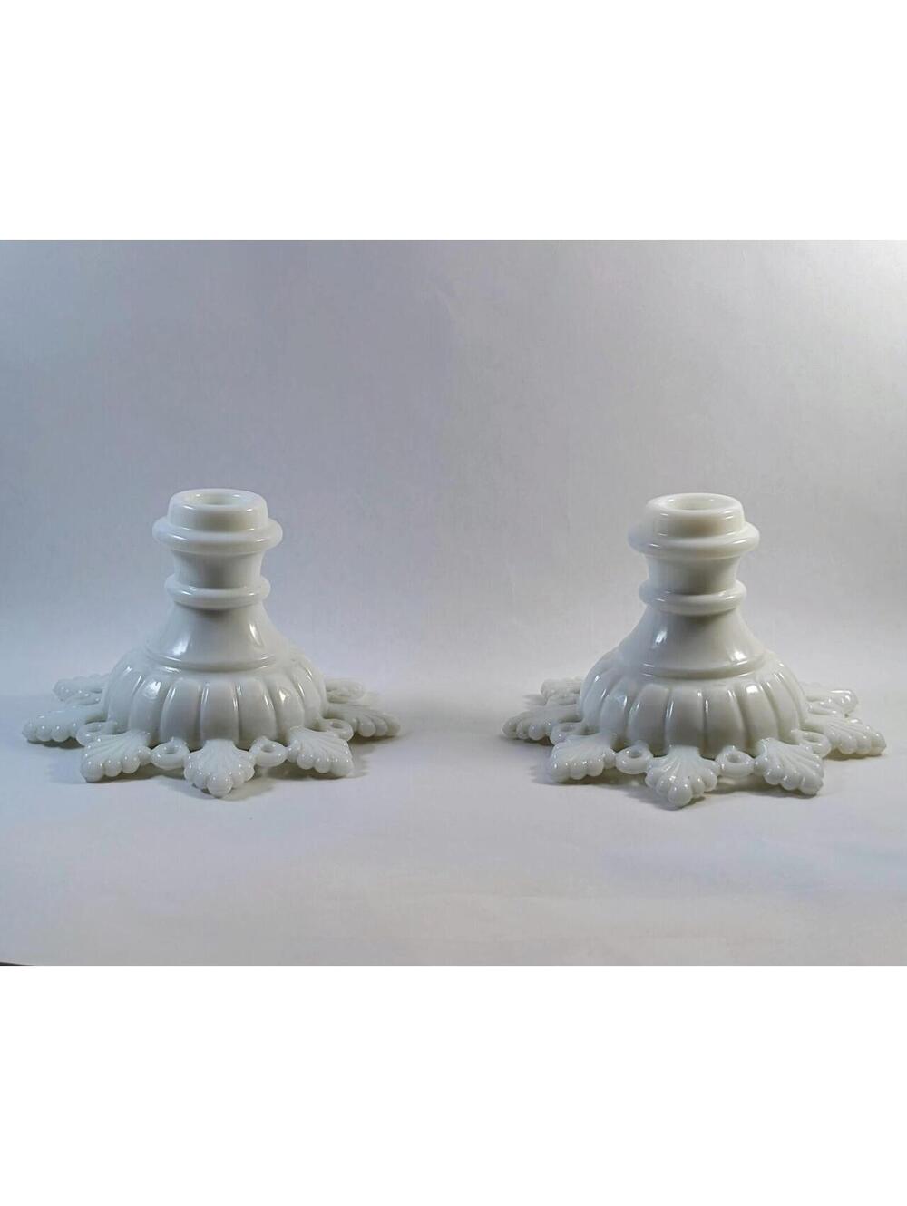 Westmoreland Milk Glass Ring and Petal Candlestick Holders